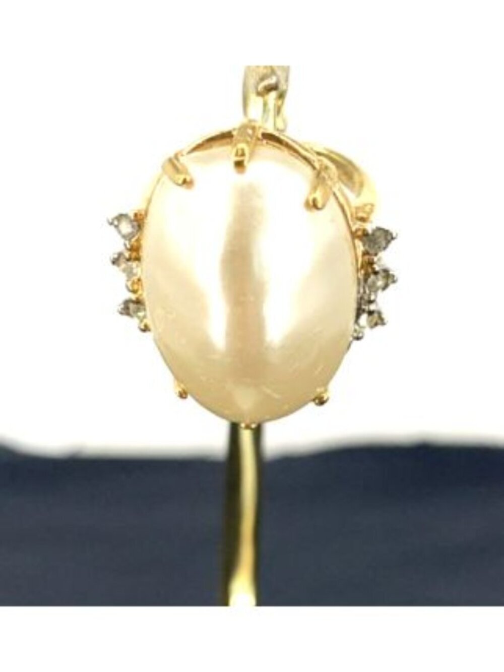 Faux Baroque Pearl Crystal Ring 18K GE Gold Plated Sz 7.5 Vintage